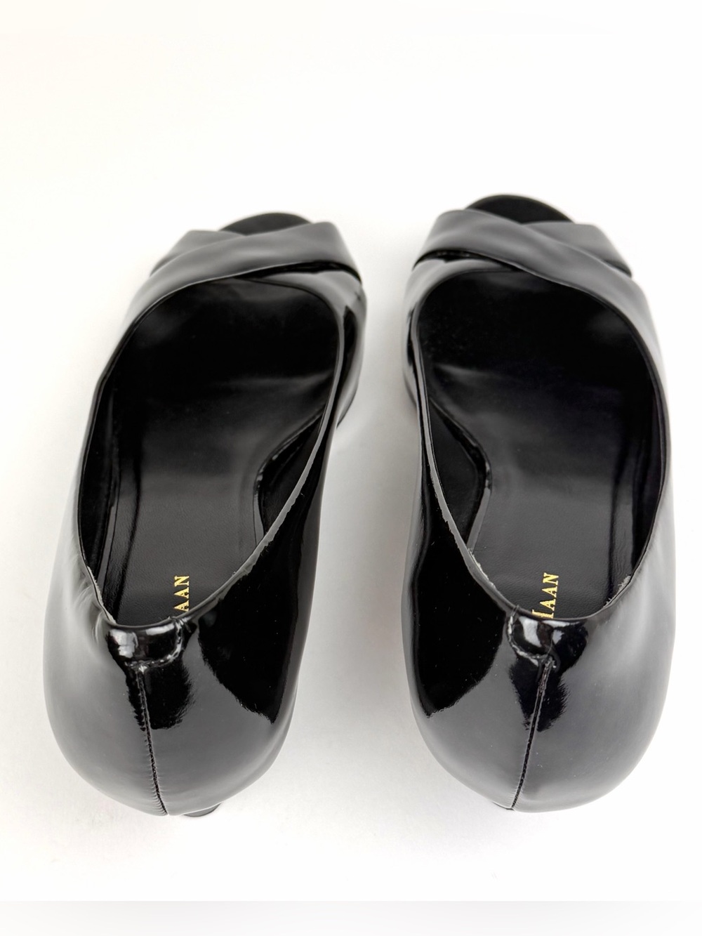 Cole Haan Nike Air Elly Black Patent Peep Toe Wedge Heel, EUC. - Picture 6 of 10